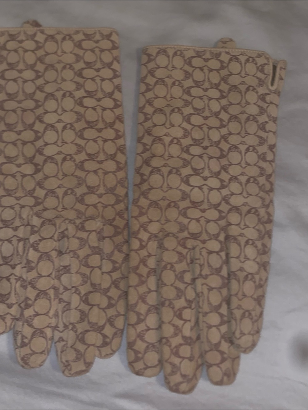 Coach Beige Signature Logo Gloves